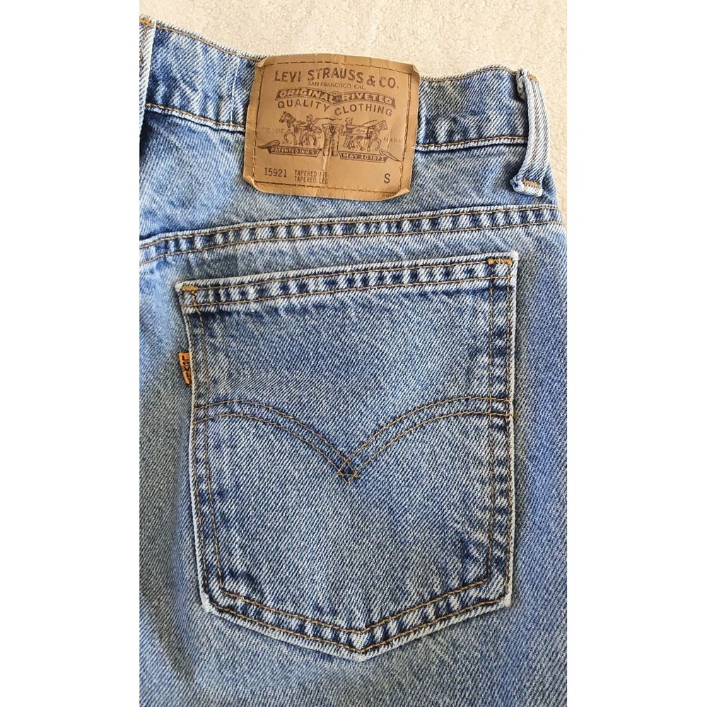 Vintage 90s Levi's 921 Tapered Fit Leg Orange Tab Denim Jeans 14 Short - Picture 3 of 9